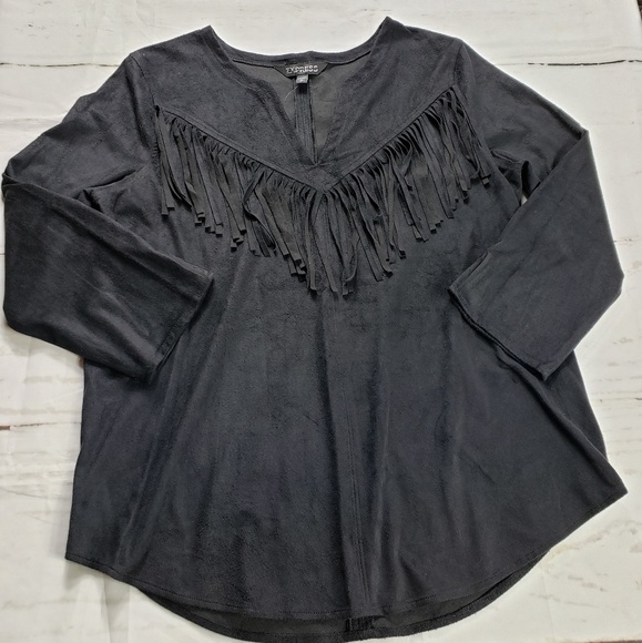 New Express black velvet Western hobo blouse small - Picture 6 of 6